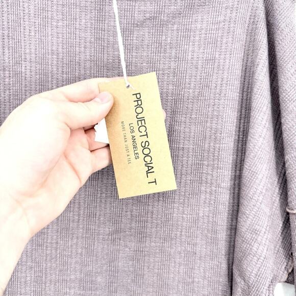 Project Social T Sweater Women Size Medium Wide Neck Waffle Knit Curved Hem - Picture 6 of 7